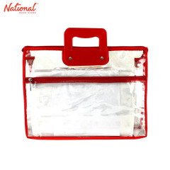 NABEL PLASTIC ENVELOPE EXPANDING WITH HANDLE XEH718A LONG 3IN TRANSPARENT, RED