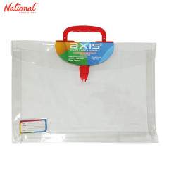 AXIS PLASTIC ENVELOPE WITH HANDLE AX-PEH001 LONG G10 CLEAR COLORED HANDLE PUSH LOCK EXPANDABLE, RED