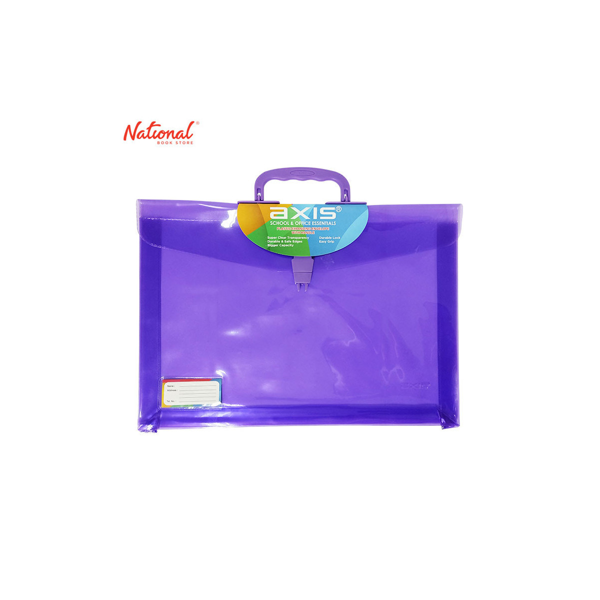 AXIS PLASTIC ENVELOPE WITH HANDLE AX-PEH002 LONG G10 COLORED TRANSPARENT PUSH LOCK EXPANDABLE, VIOLET