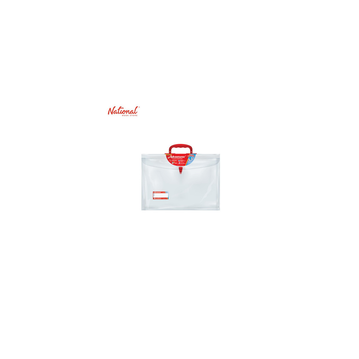 ADVENTURER PLASTIC ENVELOPE EXPANDING WITH HANDLE E21LWH  LONG COLORED HANDLE PUSH LOCK TRANSPARENT, RED