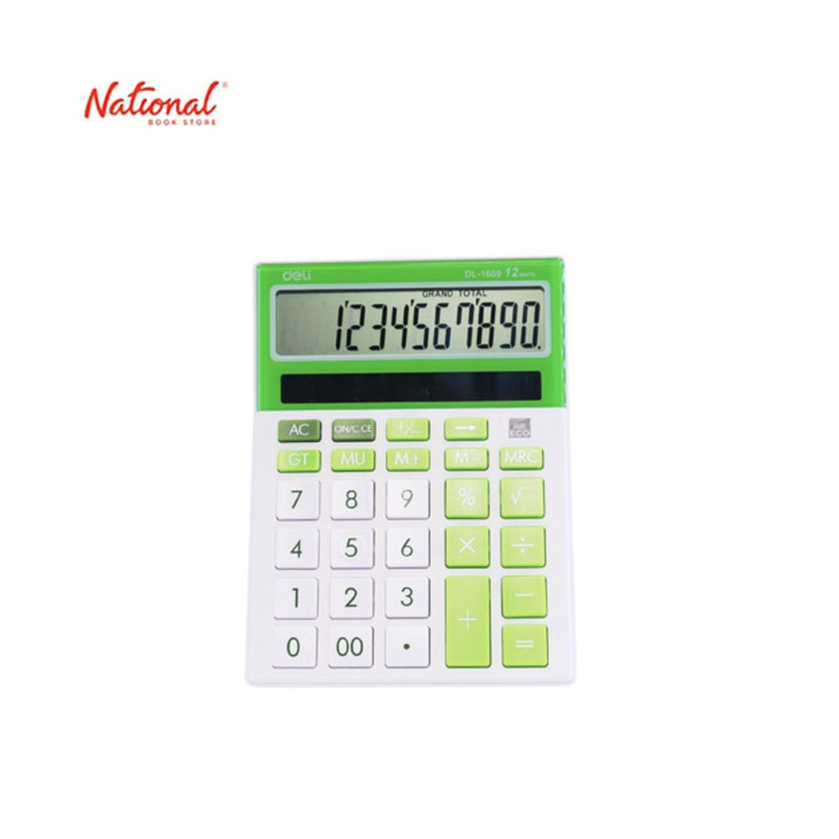 Deli Desktop Calculator 1669A 12 Digits Solar Power White Cover, Green