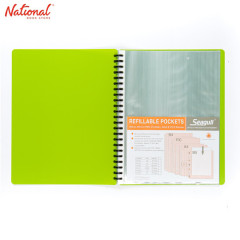 SEAGULL CLEARBOOK REFILLABLE 9423  SHORT 20SHEETS 23HOLES DIAGONAL LINES DESIGN, NEON GREEN