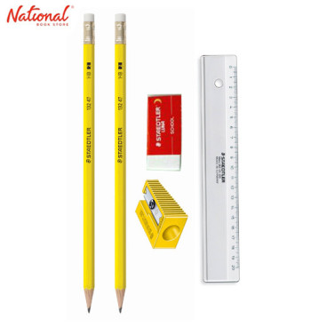 Staedtler 2B Wooden Pencils Yellow 2's with Eraser, Sharpener and Ruler 132472B/2L400KP150