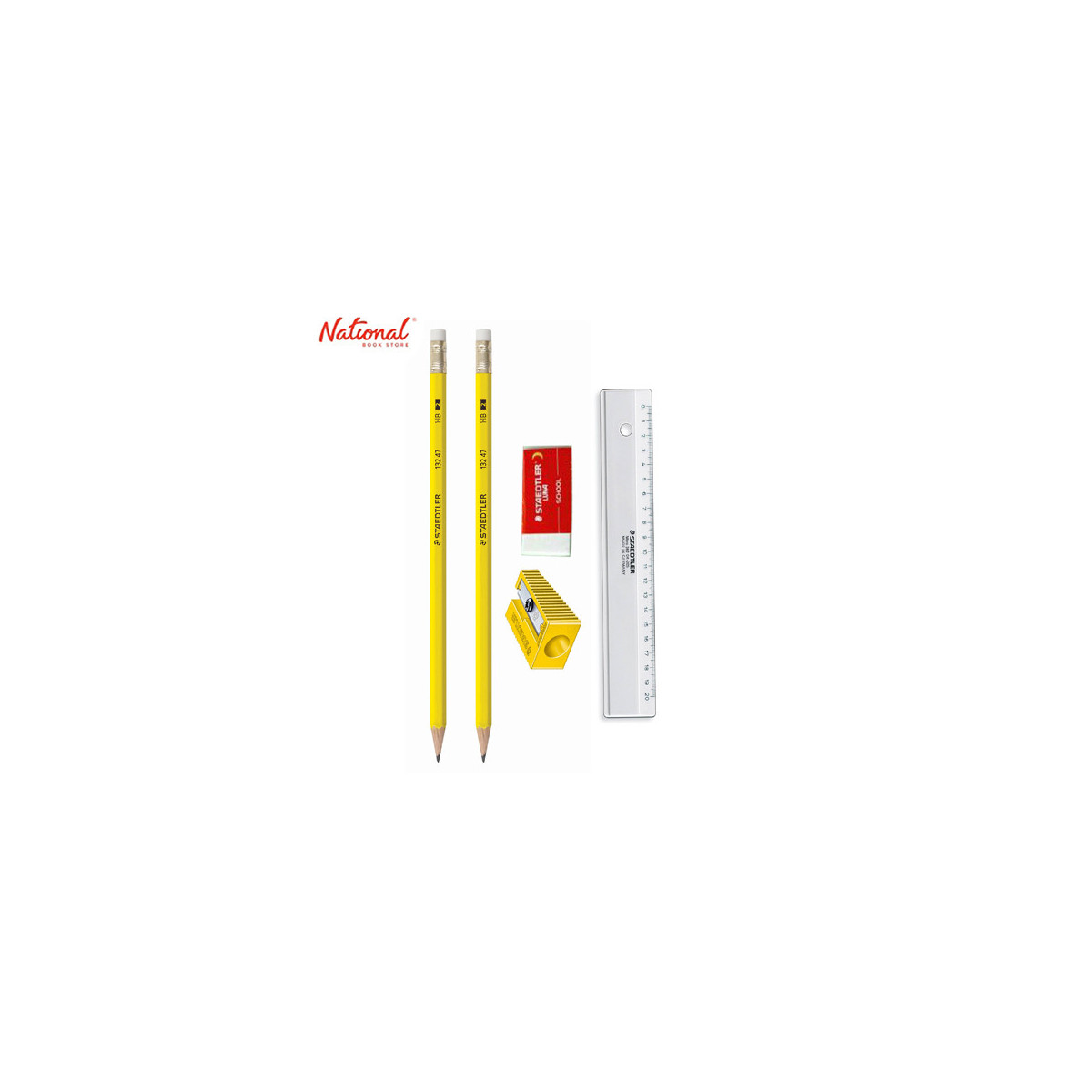 Staedtler 2B Wooden Pencils Yellow 2's with Eraser, Sharpener and Ruler 132472B/2L400KP150