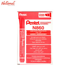 Pentel N860 Permanent Marker Box of 12 Red Chisel T7501N860B